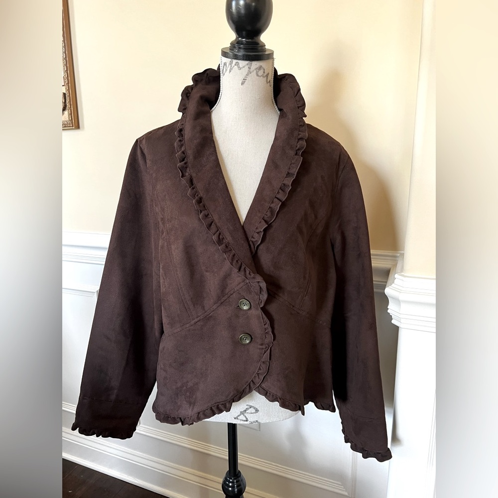 Chocolate Brown Microsuede Lightweight Button Fro… - image 1